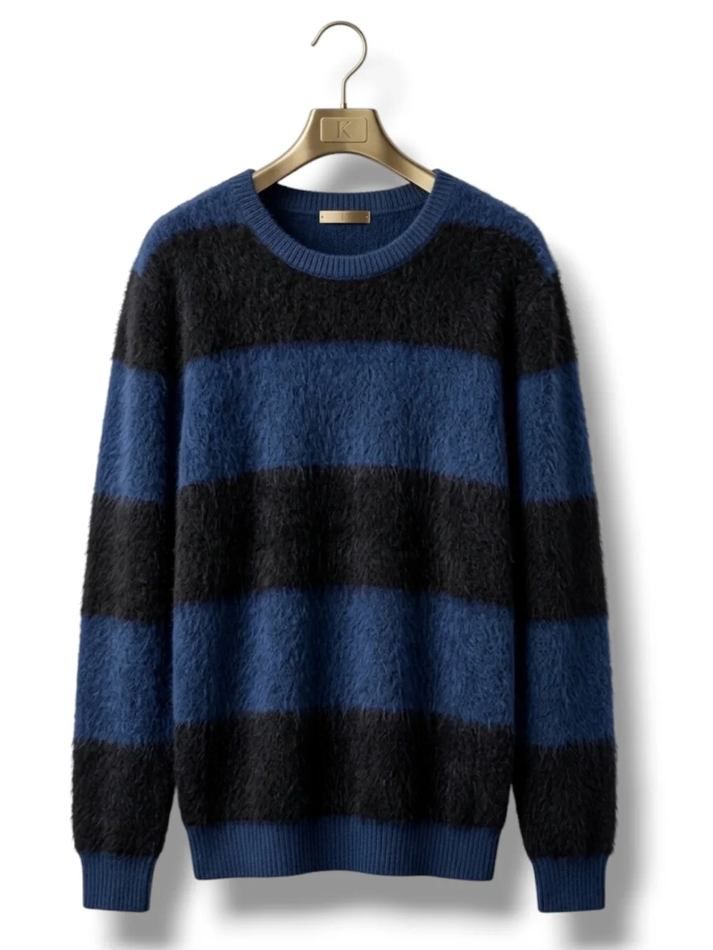 INC International Concepts NWT Fuzzy Striped Crewneck Sweater Blue Black XXL